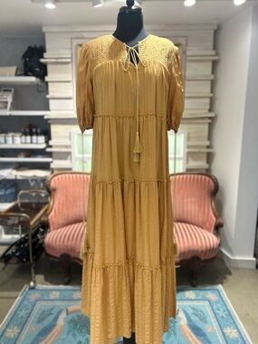 Angel Eye Mustard Color Tiered Maxi Dress (M)